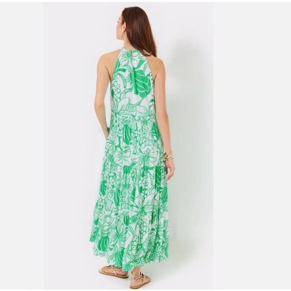 $298 NWT LILLY PULITZER BECCALYN HALTER MAXI DRESS SPEARMINT OVERSIZED KISS S - Picture 2 of 9